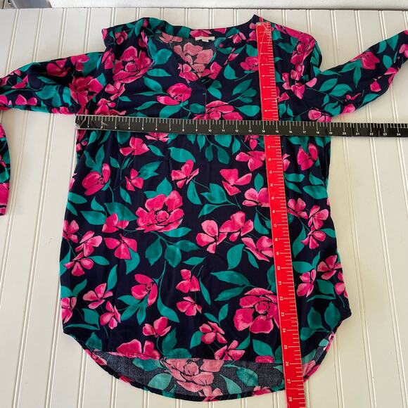 Talbots Size S/P Black Pink Green Floral blouse - Picture 8 of 9